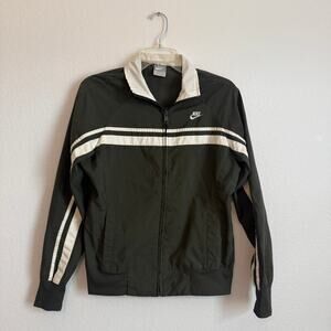Vintage Nike Windbreaker Nylon Full Zip Dark Green Beige Size M Cardigan Jacket